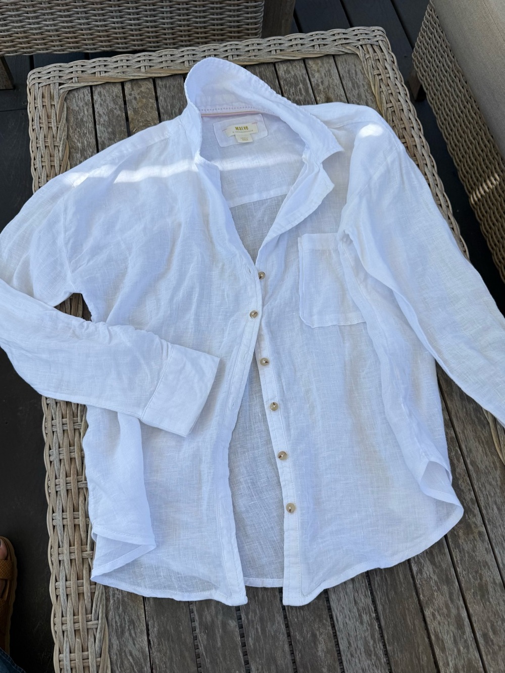 Maeve White Linen Button-Down Shirt